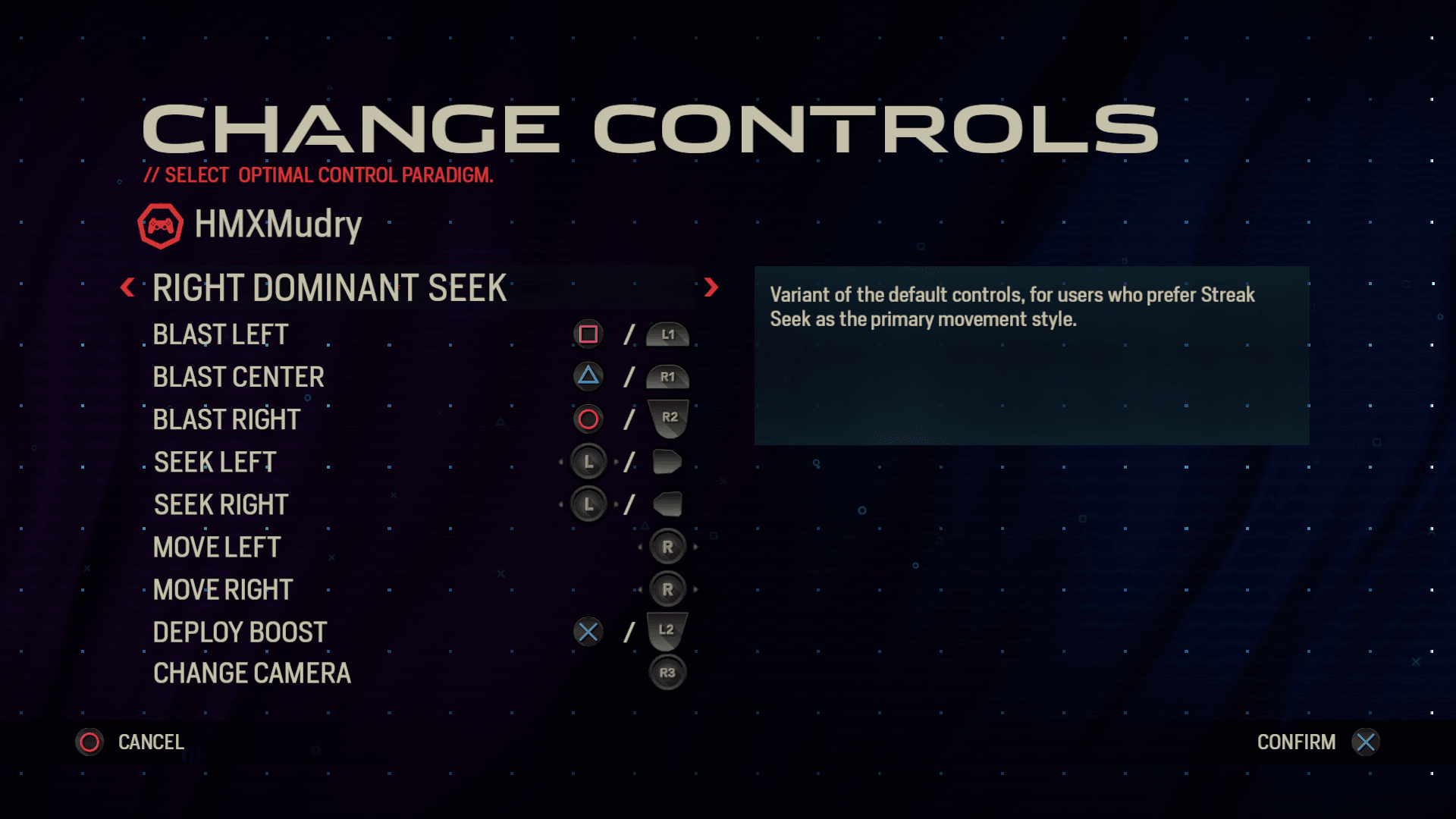 Change Controls UI screen showing control mappings