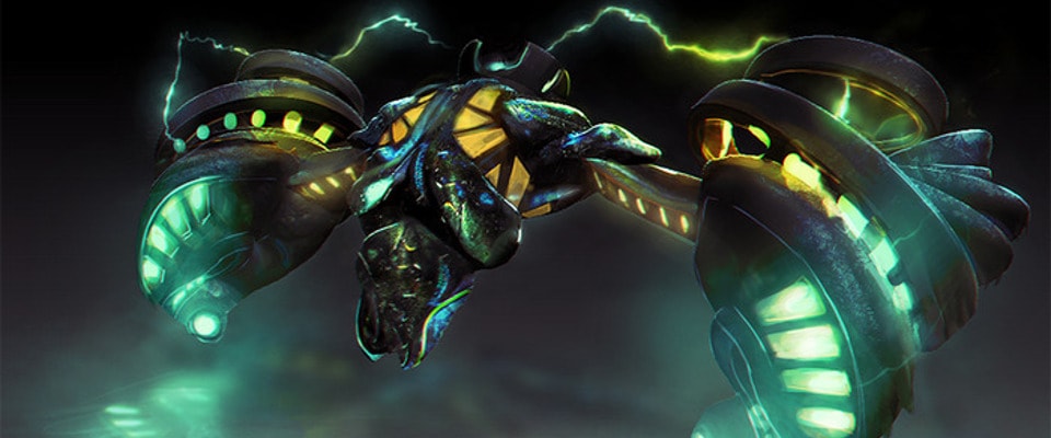 Single nanotech drone in flight with cyan, yellow, and green neon accents