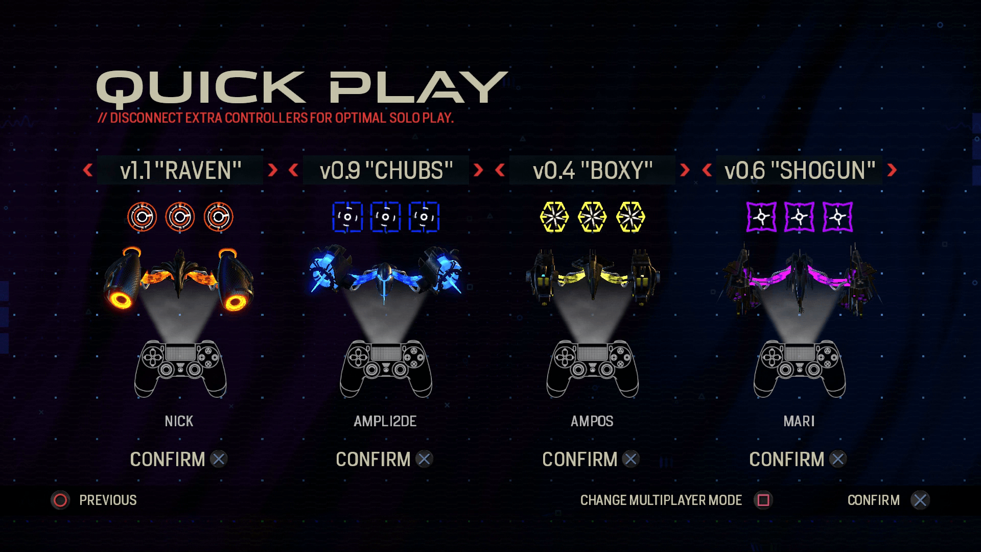 Quick Play UI screen showing four nanotech models