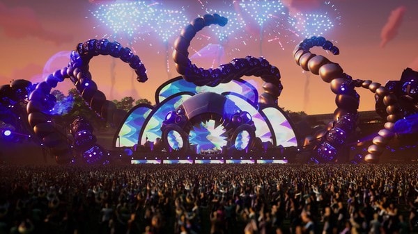 Festival stage with giant octopus structures
