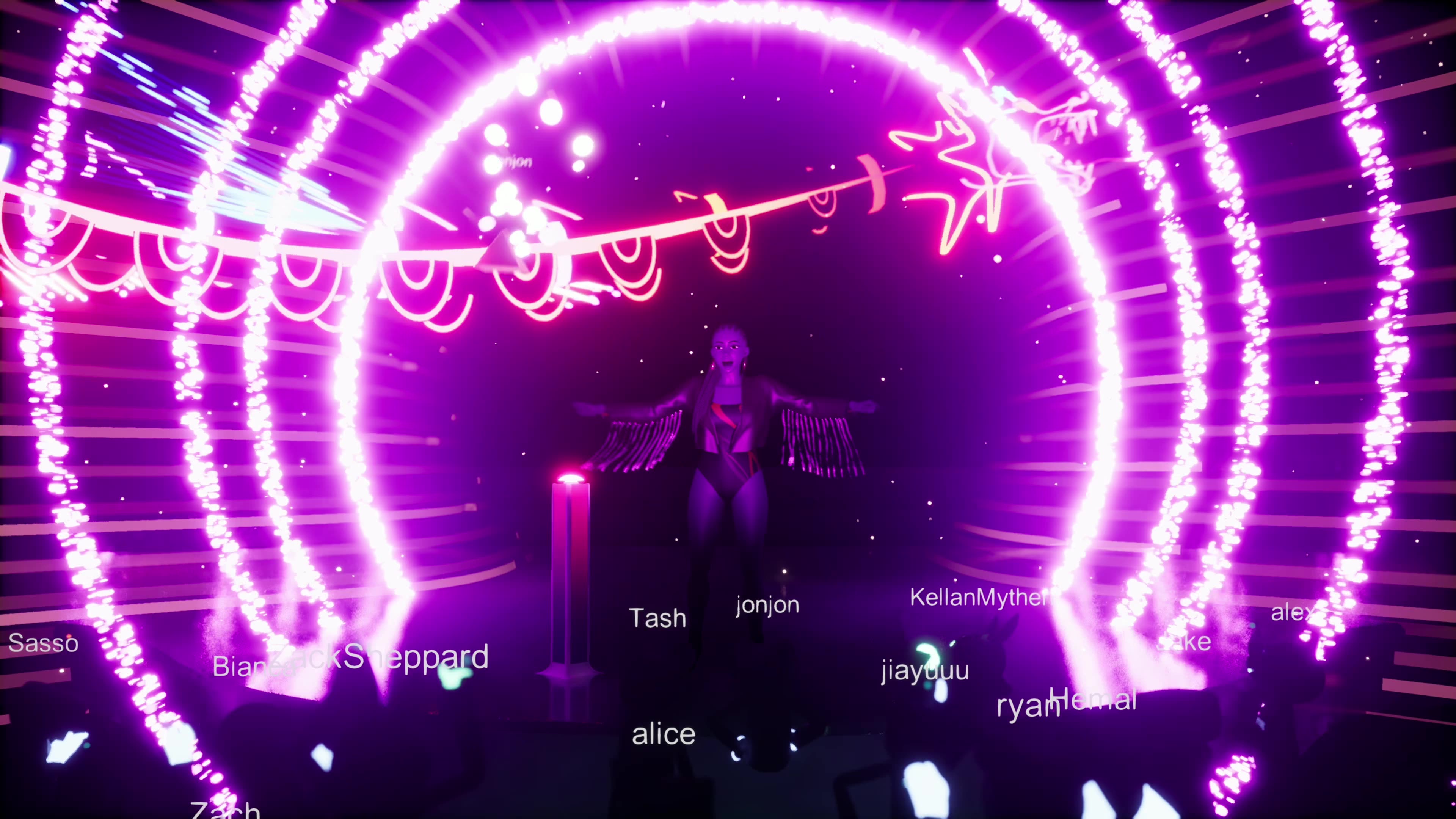 Avatar on throne surrounded by audience
